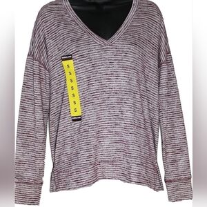 New Women Kirkland Signature Ladies' Long Sleeve Striped V Neck Top Small